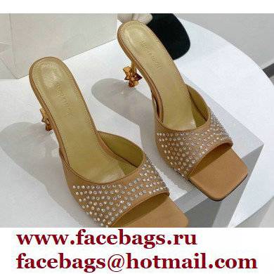 Mach & Mach Star Heel 8.5cm Crystal Embellished Mules Satin Nude 2022 - Click Image to Close